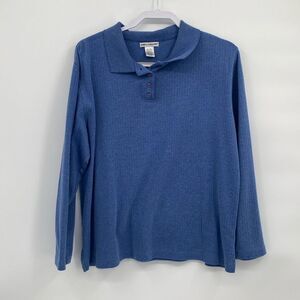 Rebecca Malone Blue Collared Polo Sweater Blouse Button Front Women's XL